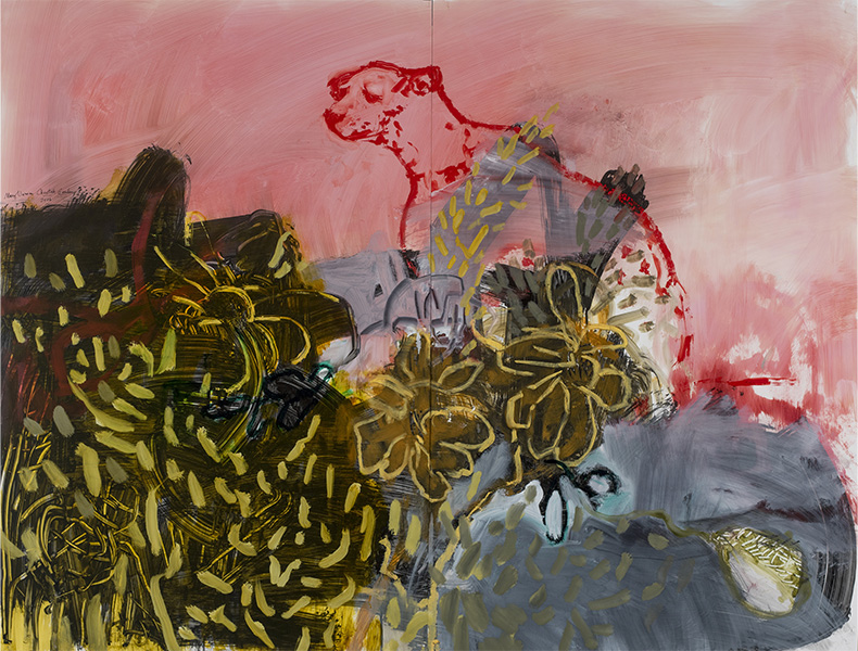 Cheetah Garden, 2016, Oil and graphite on Yupo, 40" x 52”