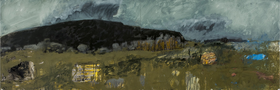 Fields at Mora, 2016, Oil and graphite on Yupo, 26” x 80”