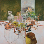 Green Studio, 2011, Oil and ink on gessoboard, 36” x 36”