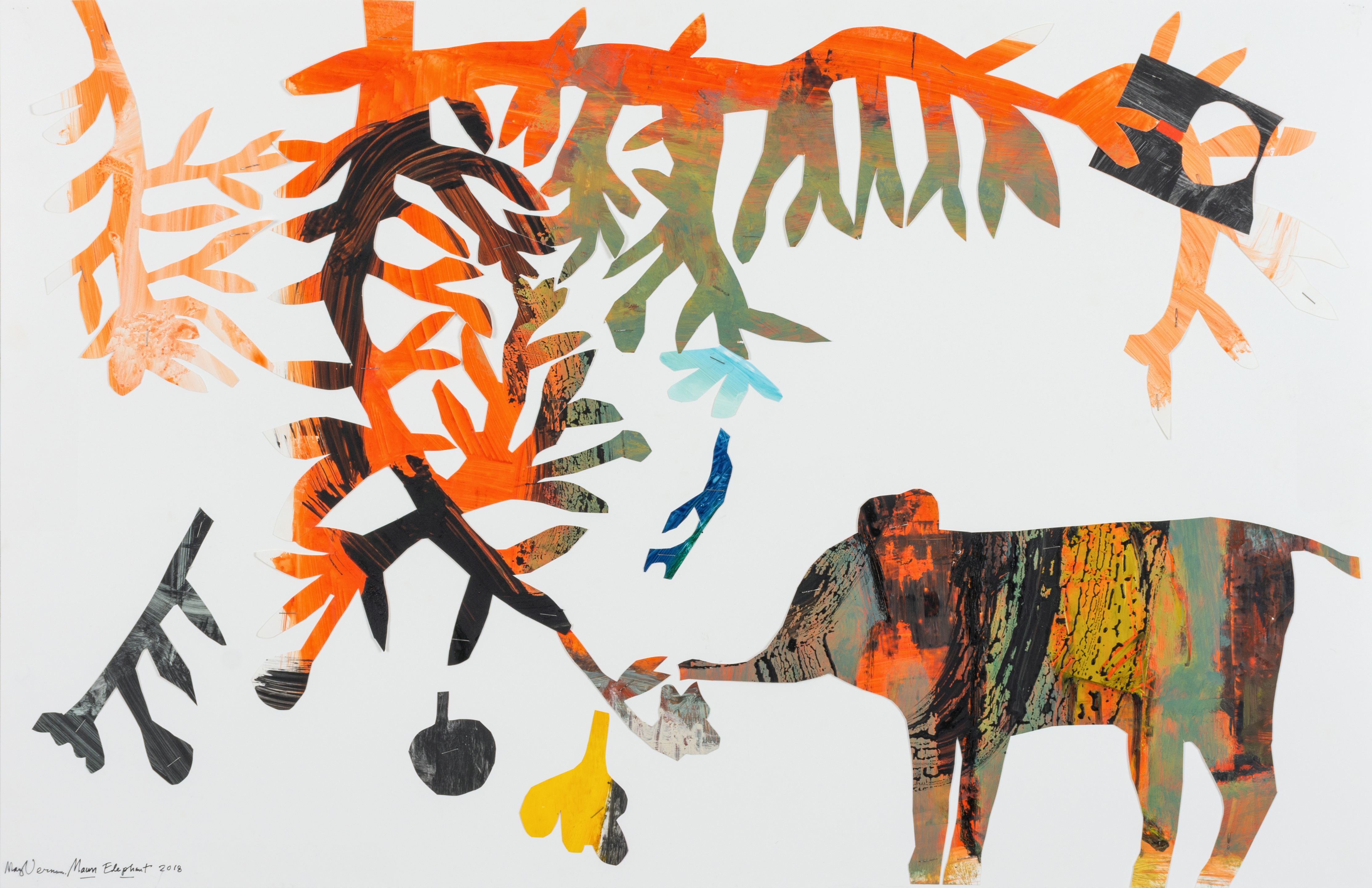 Maun Elephant, 2018, Oil paint on Yupo cut-outs, stapled, 26" x 40"