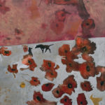 Poppies with Wolves, 2014, Oil and ink on gesso board, 36” x 36”