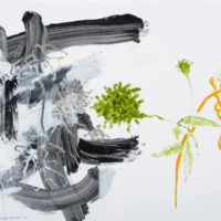 Sculpture with Weeds, 2012, Oil, graphite and acrylic on Yupo, 26” x 40”