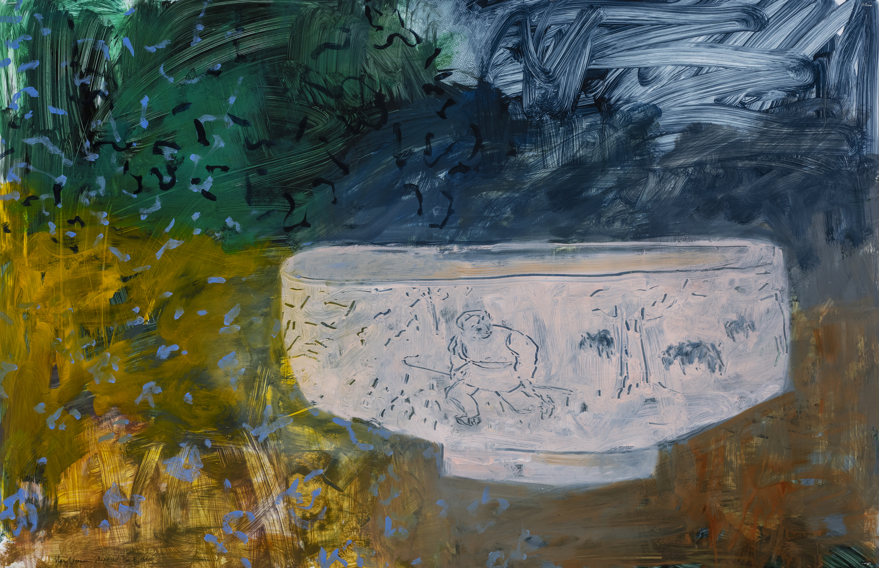 Shepherd Bowl, 2019, Oil and acrylic on Yupo, 26" x 40"