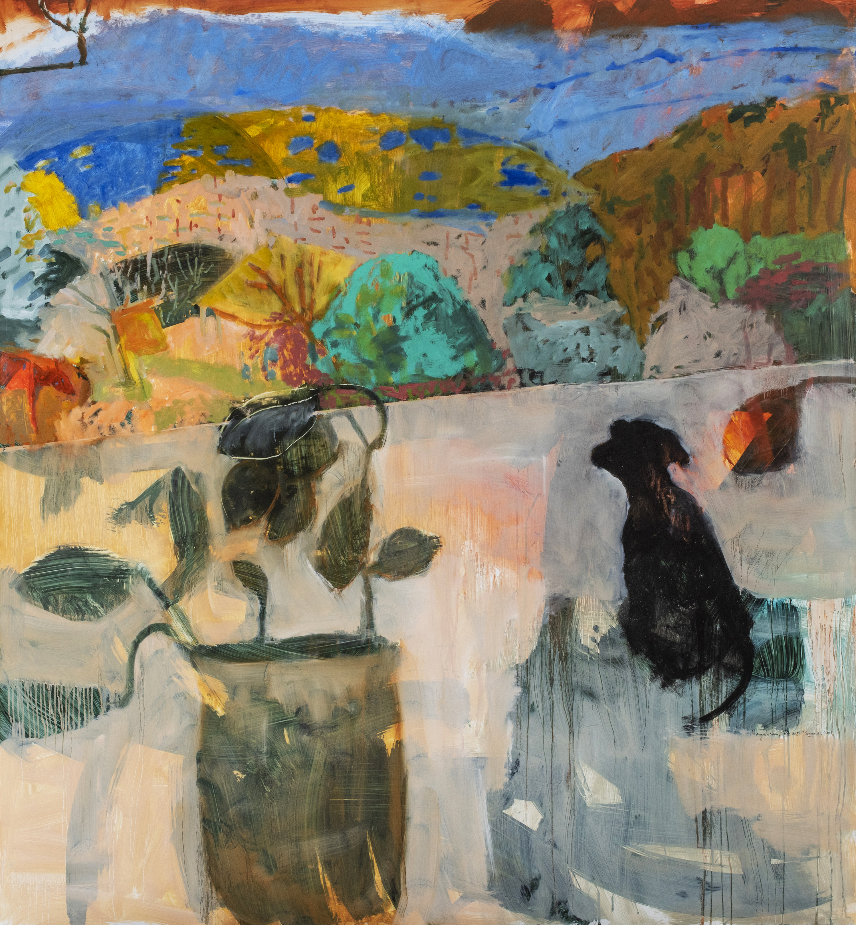 Table with Bonnard, 2019, Oil and acrylic on Yupo, 64.5" x 60"