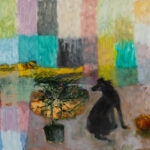 Dog with Nectarine, 2024, Oil on Yupo, 26" x 40"