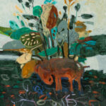 Terra Cotta Elephant, 2024, Oil and acrylic on Yupo,, 40" x 26"