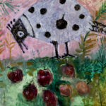 Bird with Cherries, 2025, Oil on Yupo, 40" x 52"