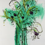 Bamboo with Plums, 2026, Oil on Yupo, 40" x 26"