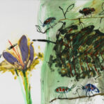 Crocus with Beetles, 2026, Oil on Yupo, 26" x 40"